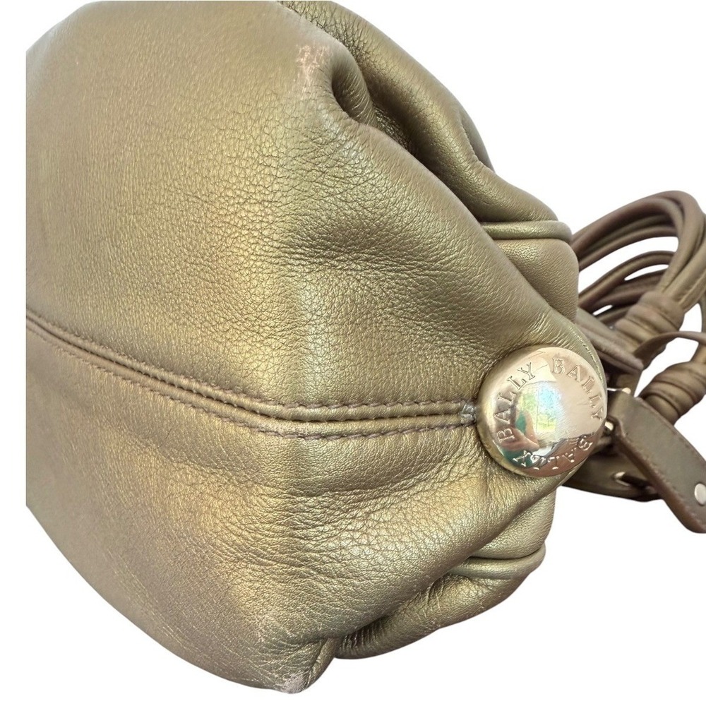 Bally Metallic Gold Leather Satchel Handbag Knotted Handles EUC Italy Purse - Picture 11 of 16
